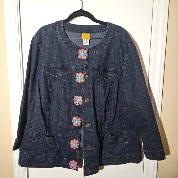 Ruby Rd Flower Button Jean Jacket Size 22W Ramie Cotton Blend Western Country - Picture 1 of 5